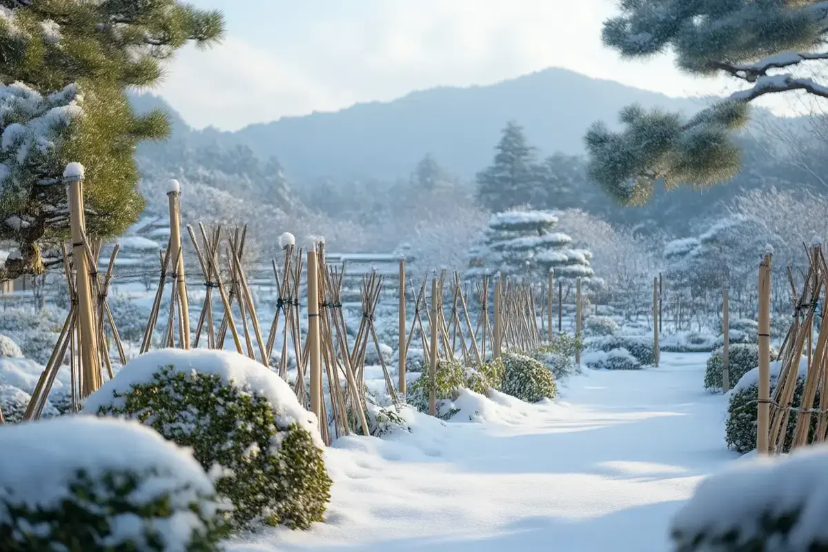 Deze eeuwenoude Japanse techniek is het meest effectief om planten tegen sneeuw te beschermen